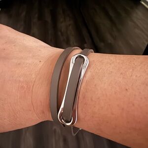 Elegant Silver and Grey Leather Bracelet